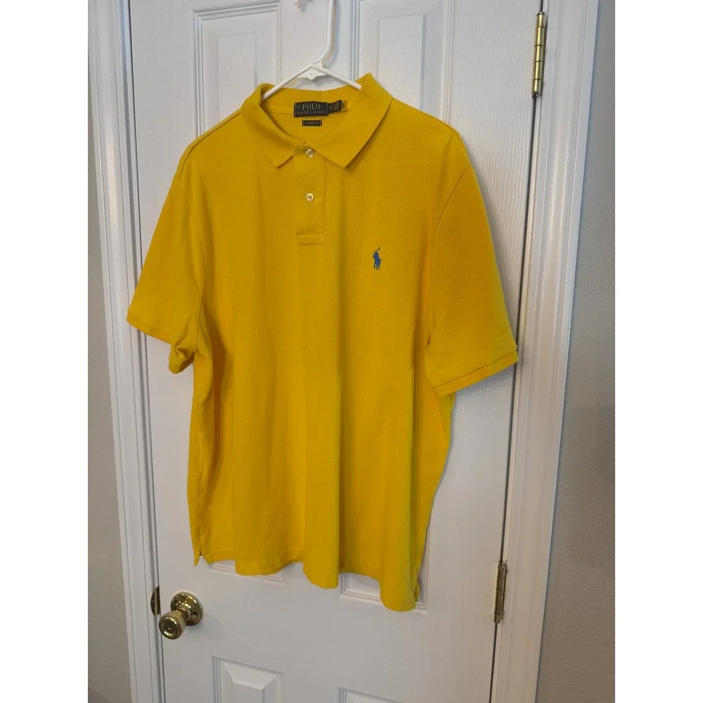 Polo Ralph Lauren Mens XL Yellow Classic Fit Short Sleeve Pique Polo Shirt
